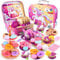 ARANEE Tea Set Toys for Girls Unicorn Toy for Tea Party with Tea Bags and Lemon Slices, Variety Dessert, Teapot Tray, Tablecloth&Carrying Case, Kitchen Toys for Age 3 4 5 6 7 8 Girls