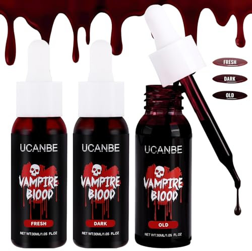 UCANBE Halloween Kunstblut Realistische (3er Set) - Fake Blood Abwaschbar Blutstropfen für Karneval Theater Unfug Zombie Vampir Clown Monster Cosplay Spezialeffekte Make Up