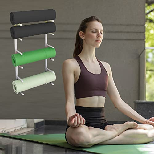 LOHXA Yoga Mat Holder Wall Mount Yoga Mat Holder White, 6 Sectional Exercise Mat Organizer For Foam Roller/Resistance Band, Home Gym Yoga Mat Storage Rack