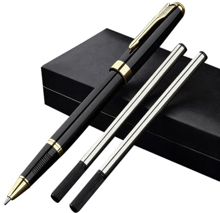SHLWYG Metall-Signaturstift-Set (Schwarz) – Personalisierter Kugelschreiber – Hochwertig – Geschenkverpackung – Professioneller Bürobedarf