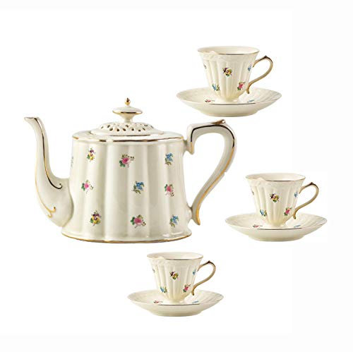 Teeservice für Erwachsene, Porzellan, Kaffeetassen und Untertassen, Bone China, rosa Teekannen-Sets, alte Landrosen, Teekanne, 7-TLG