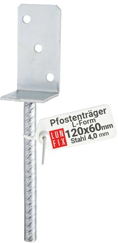 Base de poteau à sceller dans le béton - En forme de L - 60 x 60 x 120 mm - 1 pièce - Support de poteau - Résistant à la corrosion - Acier galvanisé à chaud - 4 mm - Pour poteaux de clôture - Ancrage