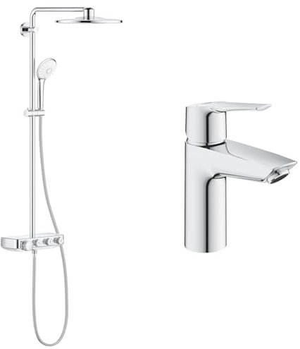 GROHE Colonne de douche thermostatique Euphoria SmartControl System 310 Duo 26507000 & QUICKFIX Start Robinet de salle de bains lavabo, mousseur économie d'eau, sans tirette