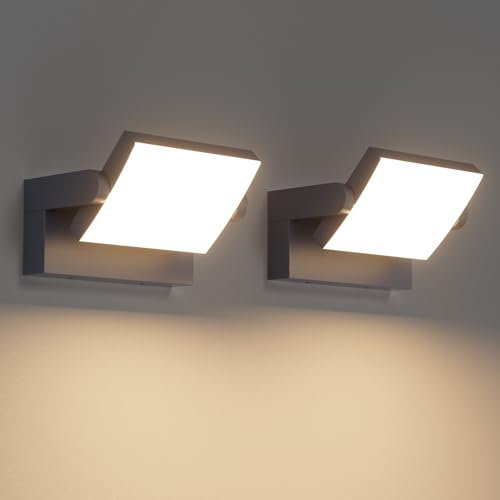 Klighten 2 Stück Wandleuchte 24W Aussen Innen, IP65 Modern Wandlampe mit Schwenkbar LED Panel, Außenwandleuchte Außenlampe für Garten Eingang Terrasse, 1500 Lumen, Anthrazit, Warmweiß 3000K