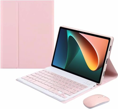 CLALOC Funda con Teclado para Honor Pad 9 12.1Inch Tablet con Ratón, (Deutsches Layout QWERTY) Teclado Bluetooth Inalámbrico Desmontable, Cubierta Trasera De TPU Suave Ultrafina,Rosado