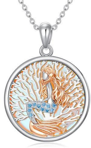 YAFEINI Meerjungfrau Kette 925 Sterling Silber Mondstein Halskette Anhänger Ozean Schmuck Geschenk für Damen Mädchen