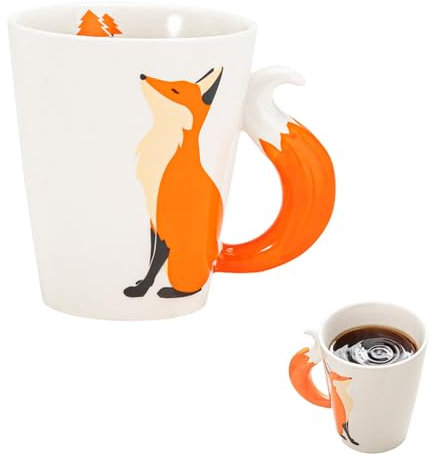 Bocguy Tasse Renard, Tasse Cadeau Renard, Tasse Mignonne Animal, Tasse à Café en Céramique, Tasse 3D Mignonne pour Noël, Anniversaire, Anniversaire (360 ML)