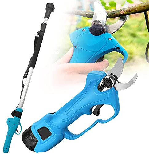 Tijeras de podar eléctricas, Tijeras de podar inalámbricas, Herramienta de poda de jardín, Tijeras de podar eléctricas telescópicas con 2 baterías de 2 AH para poda de jardín y ramas altas