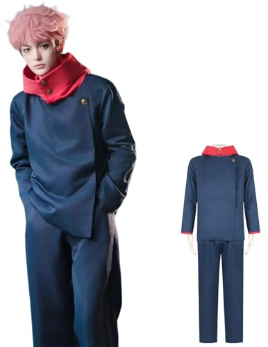 CR ROLECOS Costume de cosplay Itadori Yuji d'anime bleu foncé - Costume complet d'Halloween - Pour carnaval - Taille S