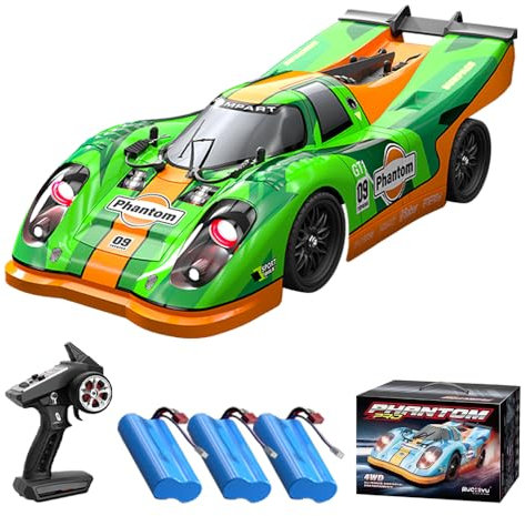 Teeggi 16307 PRO 1:16 Voiture télécommandée pour adulte, moteur sans balais 60 km/h 2,4 GHz RC haute vitesse tout-terrain drift voiture de course 4WD RC, 3 batteries (vert)