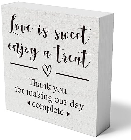 Love is Sweet Enjoy a Treat Wooden Box Sign Decorative Wedding Party Dessert Table Wood Box Sign Home Decor Rustic Square Desk Decor Sign for Shelf 5x5 inch