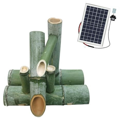 Fontaine Solaire en Bambou, kit d'étang d'arrière-Cour, décoration de Jardin Zen Japonais, décoration de Jardin extérieur Feng Shui avec Pompe et Panneau Solaire, pour pelouse intérieure,25cm