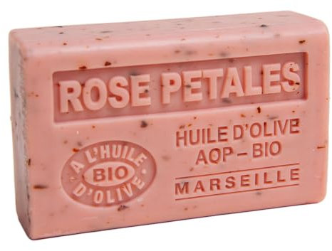 Label Provence Nature Savon de Marseille - Nourishing French Soap Made With Pure Organic Olive Oil and Shea Butter - Rose Petals Fragrance - 125 Gram Bar