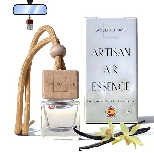 Désodorisant voiture Sincero Home fait main Vanille Noire, aromathérapie écologique avec bouchon bois et flacon verre, parfum doux longue durée pour voiture, maison, armoire, salle de bain