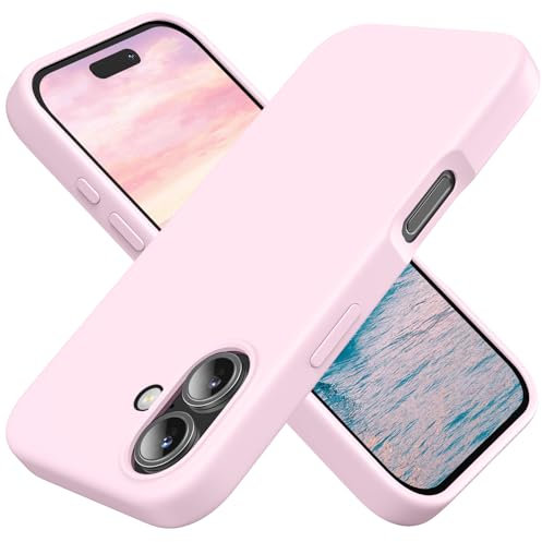 TAXXOE Silicone Case Compatible with iPhone 16 Case Soft Ultra Slim Protective Shockproof Liquid Silicone Phone Case,Anti-Scratch Microfiber Lining, 6.1 Pink white