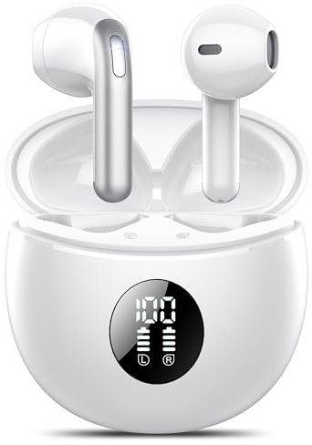 TIMU Bluetooth Kopfhörer, Kopfhörer Kabellos Bluetooth 5.3 mit 4 ENC Noise Cancelling Mic, Kopfhörer In Ear HiFi Stereo, 40 std Spielzeit, LED-Anzeige, USB-C（Weiß）