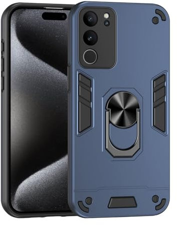 ILING Hülle für VIVO V29 5G, Ultradünne Matte Textur Harte PC Stoßfeste Rüstung Handyhülle, Moden Silikon TPU Bumper Schutzhülle mit 360° Ring Ständer (Blau)