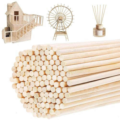 150 Pcs Bâtonnets de Bois, 30 cm x 4 mm Baguettes en Bois rondes,Baguettes en Bambou pour le Bricolage, Longues Baguettes en Bois pour le Bricolage,pou les Projets Artistiques DIY Cadeaux Décorations