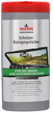NIGRIN Scheiben-Reinigungstücher Für die Innen- und Außenreinigung, Reinigt Streifen- und schlierenfrei, Immer frische und feuchte Reinigungstücher, Weiß, 30 Tücher