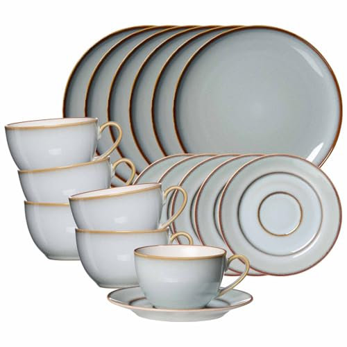 Ritzenhoff & Breker Portofino Kaffeeservice 18-teilig, Kaffeetassen (220 ml) mit Untertassen und Dessertteller (20,5 cm) für 6 Personen, Skandinavisches Design mit Reaktivglasur, Steinzeug, Blaugrau
