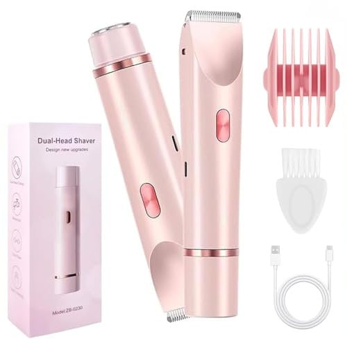 Intimrasierer für Frauen, Elektrischer Rasierer Damen, 2 in 1 Dual-Head Elektrisch Damenrasierer, Bikini Trimmer, IPX7 Wasserdicht Rasierer, Nass/Trocken Epilierer für Gesicht Arme Bein Körper (Rosa)
