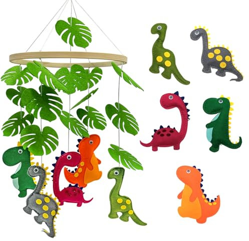Mobile Baby,Mobile Wickeltisch,Mobile Baby Dinosaurier,Mobile Bettglocke Babybett Hängende,Anhänger Bettglocke,Windspiel baby für Kinderzimmer Deko,Holz Dinosaurier Babybett