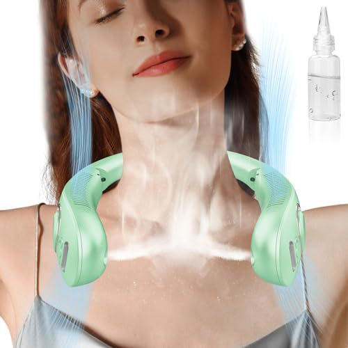 DDKJ Ventilatore da Collo Potent, Ventilatore Portatile da Collo Nebulizzatore con 5 Velocità, Ventilatore USB Ricaricabile da 4000mAh, Mini Ventilatore Portatili Neck Fan per Ufficio, Viaggi