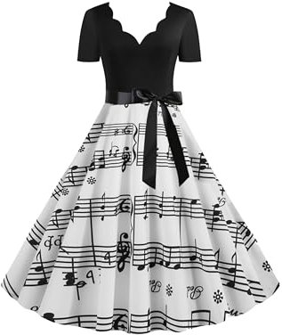 EFOFEI Damen Swing Kleid Petticoat Lange Ärmel Ballkleid Kurzarm Vintage Retro Cocktailkleid Weiß XXL