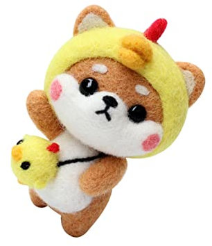 NUOBESTY Plüschhund selber Machen bastelset basteln für gilbe Puppenset aus Filz Bausatz zum Wollfilzen Bastelwerkzeug für Wollfilzpuppe für Anfänger Yellow