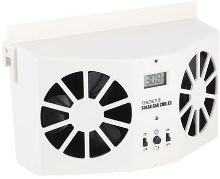 Haofy Radiador Solar Car Ventilador de Energía Solar Ventilador de Aire Radiador Radreing White para PET, Eliminación de Olor, Pantalla de Temperatura de Soporte