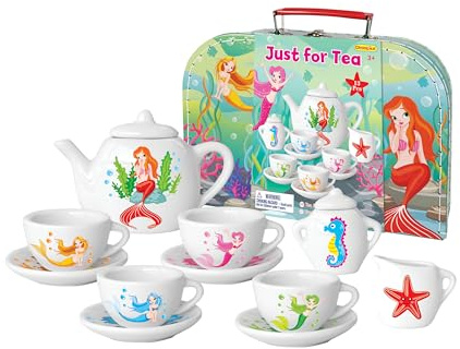 Kinder Teeservice Spielkoffer Teeset Meerjungfrau Spielzeug Porzellangeschirr 13 -TLG - CH12094