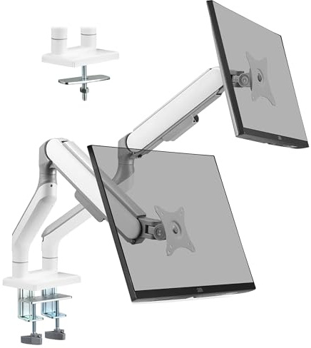ETHU Heavy-Duty Dual Monitorarm, 2-Fach bis 17kg/17-45 Zoll, Gasfeder-Arme mit Neigung & Höhenverstellung, VESA 75/100, für Flachbildschirm und Curved (Weiß)