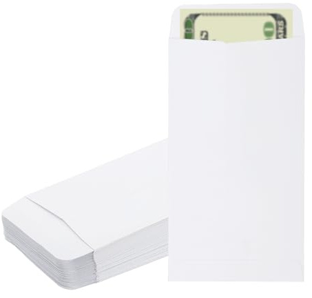 PATIKIL 50 Stück Kleine Briefumschläge 88,9x165mm, Bargeldumschlag für Schecks, Bargeld, Briefe, Tickets und Rabattcoupons, Weiß
