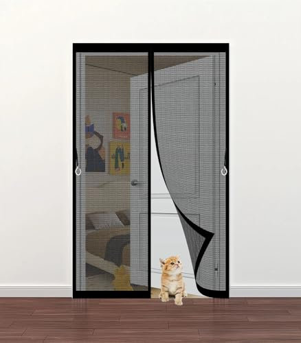 Fliegengitter Balkontür 87 x 200 cm Extra Starke Magnete, Magnetvorhang Ohne Bohren Fliegengitter Fenster mit Rahmen für Wohnzimmer Schiebetür, Schwarz