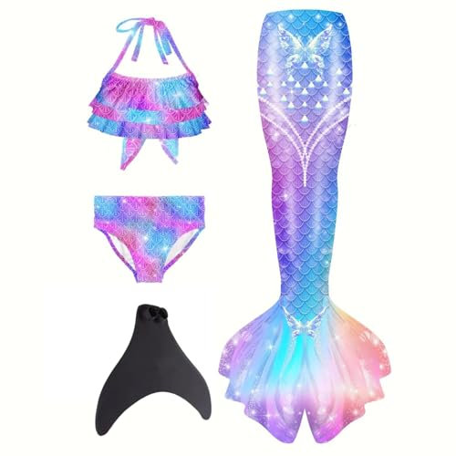 Beichwtd 𝙈eerjung𝙛rauen𝙛losse Mädchen Mit Bikini Set schwimm𝙛lossen Kinder 𝙈eerjung𝙛rau Bikinis Badeanzug Sommer 𝙈eerjung𝙛rauen Bademode Badebekleidung Für 4-13 Jahre, Lila 128