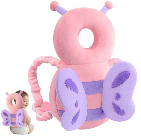 Protector de Cabeza para Bebé, Bebés Pequeños Cojín Mochila y Rodilleras para Bebé, Almohadilla Protectora para la Cabeza para que los Bebés se Arrastren y Caminen (Rosa)
