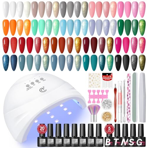 COSCELIA Kit Unghie Semipermanente Completo con U V Lampada, 20 Colori Kit Semipermanente Unghie Rosa Nude Rosso Blu 5 Pezzi Base Top Coat Set per Unghie in Gel Strumenti per Manicure