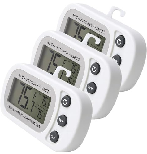 Fridge Thermometer 3PCS Digital Refrigerator Thermometers with Hanging Hook Retractable Stand Large LCD Display Min/Max °C/°F Function Waterproof Easy to Read Perfect for Home Restaurants Cafes Bars