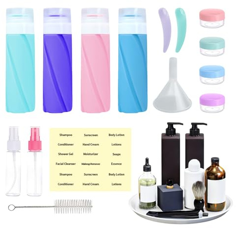 Travel Shampoo Containers - Refillable Leak Proof Bottle for Vacation, Small Empty Toiletry Set for Shampoo Conditioner Body Wash with Tight Sealed Caps, Mini Cosmetic Bottles for Road Trip Luggage, L