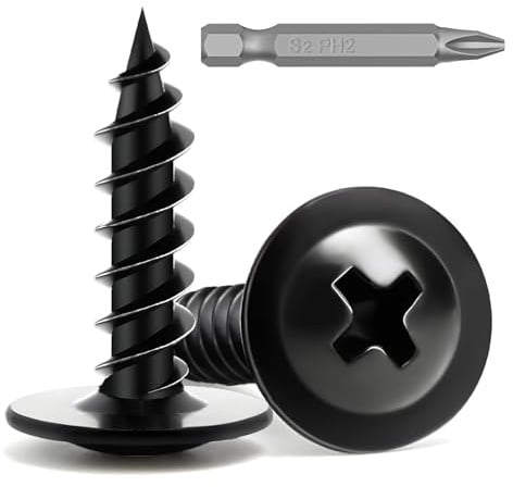 Boltmax 100 Stück M4x16mm Holzschrauben, Tellerkopfschrauben mit PH-Antrieb Bit, Blechschrauben Kohlenstoffstahl 8.8, Schwarze Schrauben für Akustikpaneele, Spanplatten und Holz