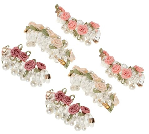 Healeved 6 Stück pack Spiralhaargummis mit Perlenblume und Rosenmotiv Elastische Telefonkabel Haarbänder in Mehrfarbig für Mädchen Haarschmuck für Fest und Alltag