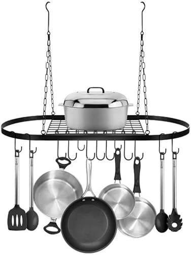 Pots And Pans Hanging Rack, Heavy-duty Metal Pan Hanger Organizer With 10 Hooks, Pot Ceiling Mount For Kitchen Cookware Utensils Toiletries (60cm)