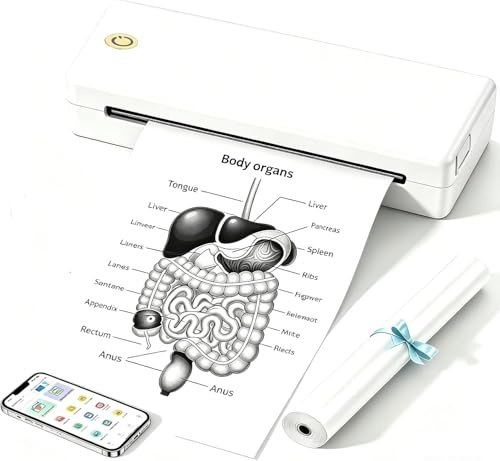 eSynic Imprimante Thermique Portable A4 Blanche Imprimante Mobile sans Encre en Plusieurs Formats Connexion Bluetooth sans Fil & USB Compatible iOS Android Windows MacOS pour Bureau Maison Déplacement