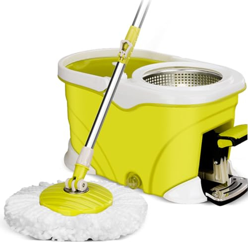 Fregonas Fregona giratoria con Pedal y Cubo de Acero Inoxidable – Solución de Limpieza sin Esfuerzo, B