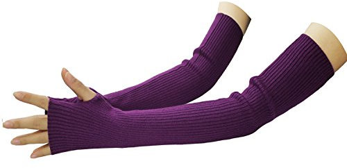 LSHARON SILK Women's Cashmere Warm Long Fingerless Gloves Winter Arm Warmer (Purple)