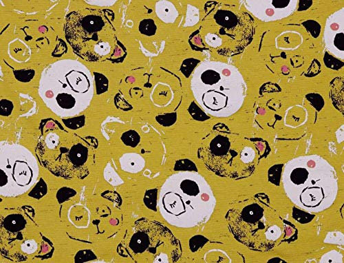 Jersey Stoff mit Pandabären auf Senf als Meterware zum Nähen von Kinder und Baby Kleidung, 50 cm