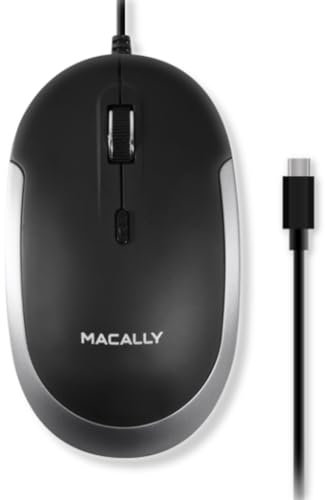 Macally USB Type C Mouse - Slim & Compact Design - USB C Mouse for MacBook Pro iMac PC etc. - Simple 3 Button & Scroll Wheel Layout with DPI Switch - Comfortable Plug & Play Apple Wired Mouse USBC