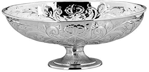 H.Bauer jun. moderne große Glasschale 29 x 24.5 cm - edle Dekoschale mit kurzem versilberten Fuß - flache verzierte Servierschale für Snacks, Nüsse, Gebäck, Pralinen oder Obst
