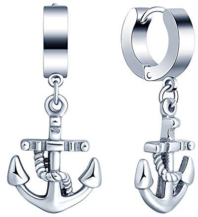 Feilok Edelstahl Charm Herren Ohrstecker Ohrringe Ohrschmuck Ohrhänger Ohrclips Creolen mit Anker Anhänger Silber für Frauen Herren