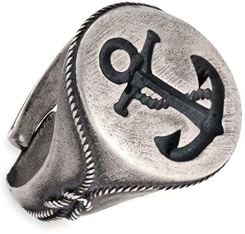Herren Verstellbarer Anker-Ring aus Oxidiertem Sterlingsilber mit Offenem Schaft - Ausdrucksstarkes Korsaren-Schmuckstück für Furchtlose Seefahrer und Rock-Style - Handgefertigt von Emmanuela